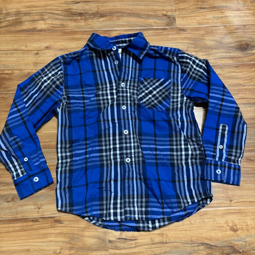 Faded Glory Plaid Button Down Shirt Long‎ Sleeve Casual Kid's Size S (6-7)